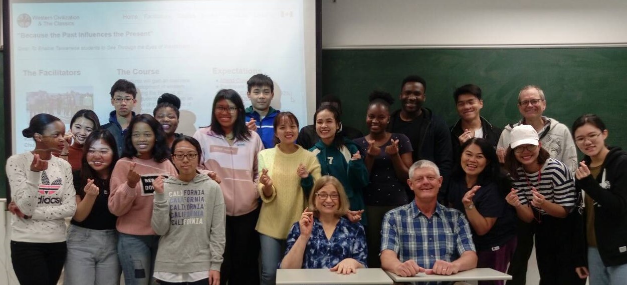 Coworkers and some members of the class at Yuan Ze University learning about the teachings of Moses and Jesus and their influence on Western Society