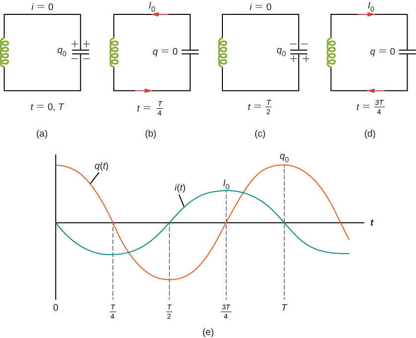 Oscillations in LC Circuits with charge shown.